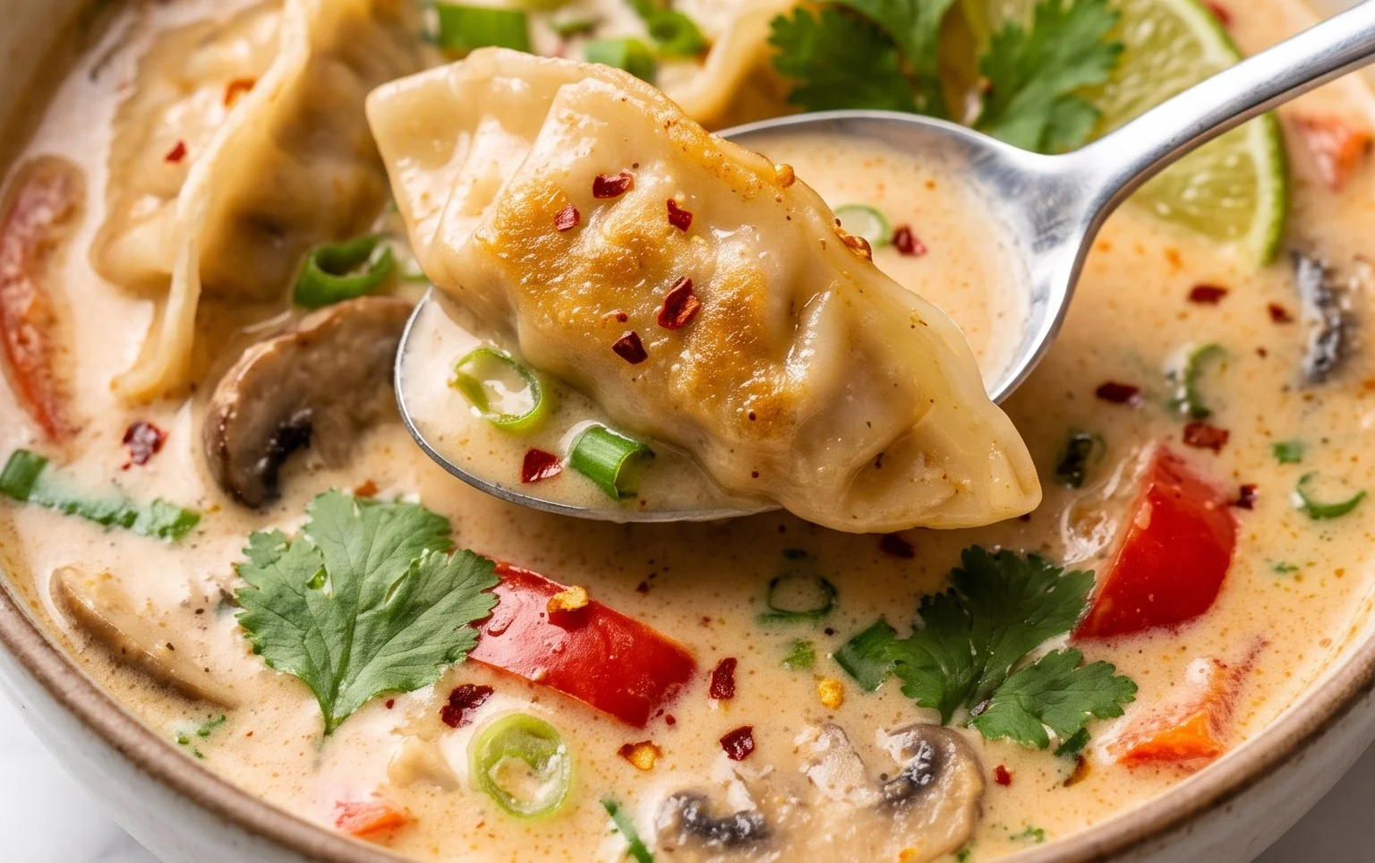 Thai Coconut Potsticker Soup