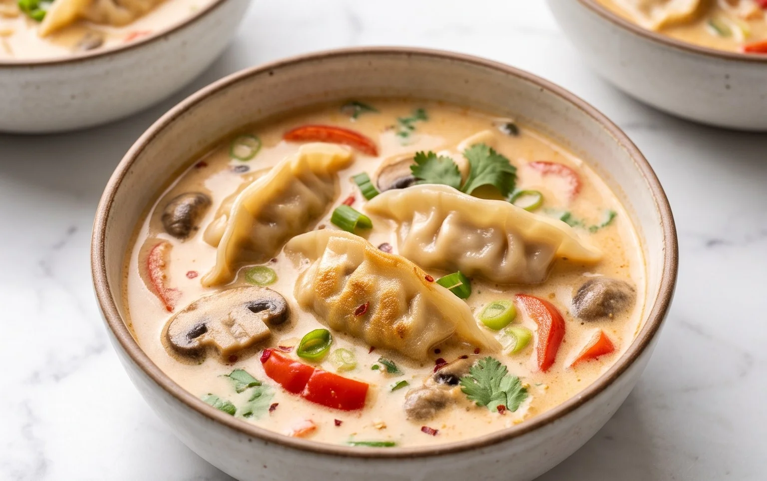 Easy Thai Coconut Potsticker Soup Recipe