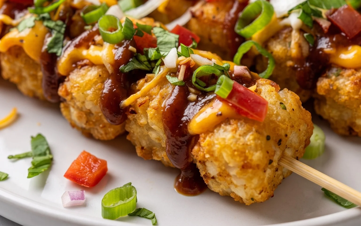Loaded Tater Tots on Shareable Skewers